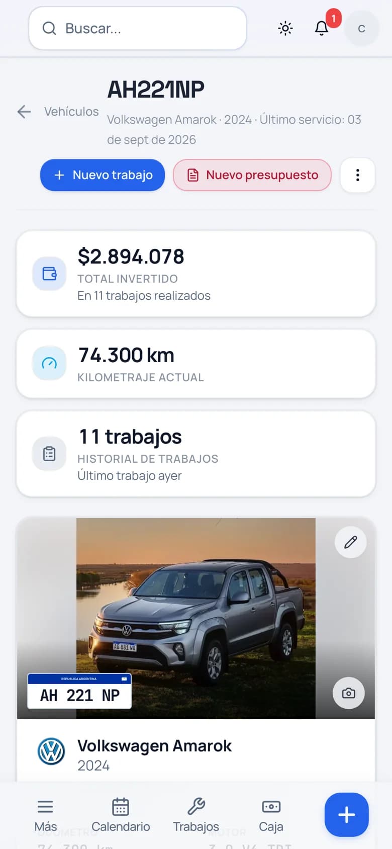 La misma ficha del vehículo en el celular.
